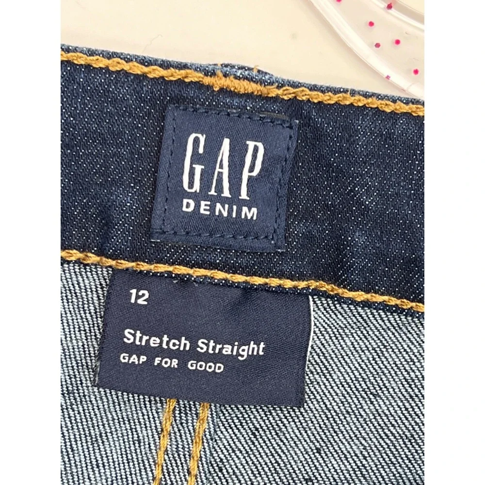 GAP Stretch Straight‎ Leg Jeans Girls' Size 12 Blue Dark Wash 5 Pocket